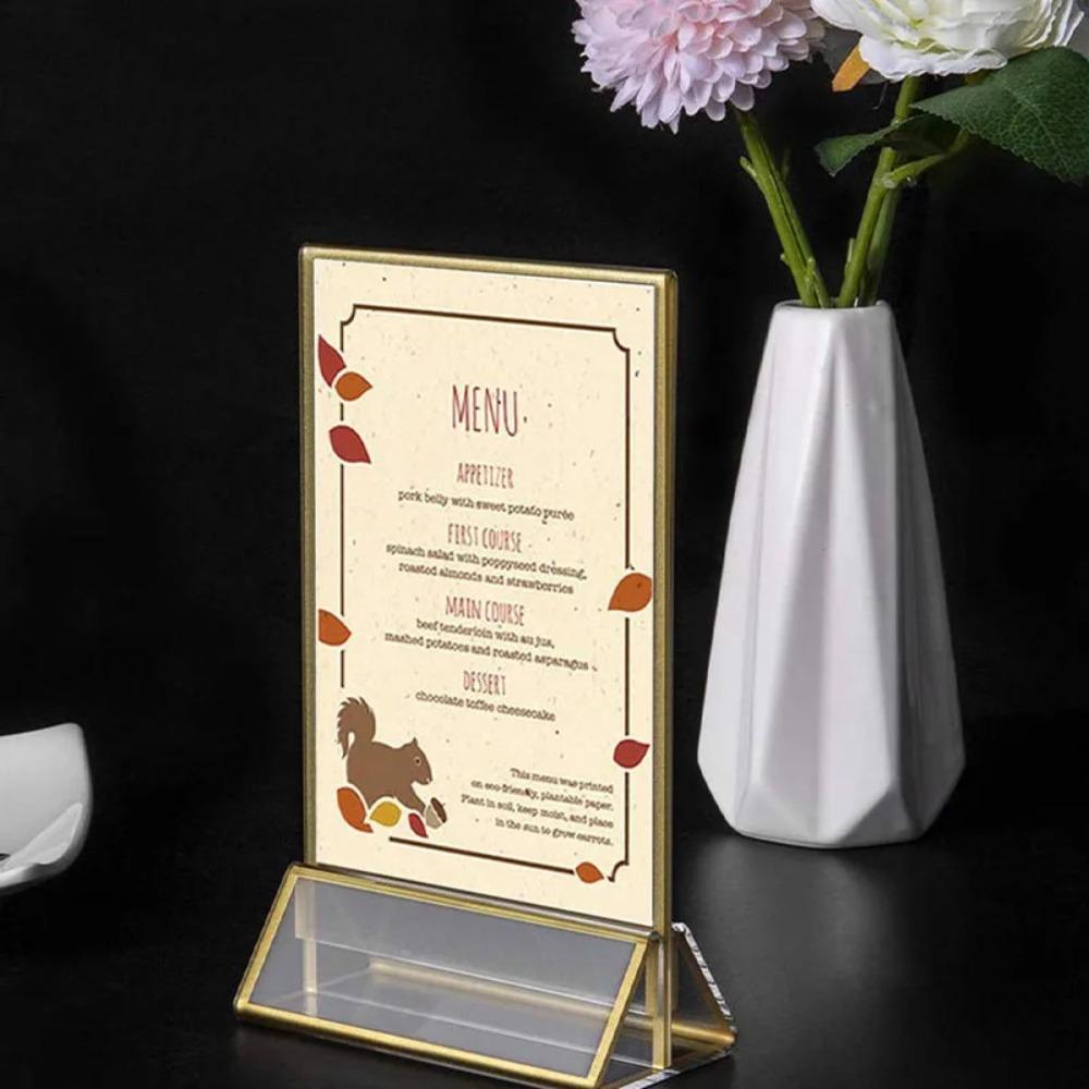 Transparent Acrylic Golden Sign Holder DIY Elegant Label Holder Durable with Base Table Cards Picture Frame Home Decoration