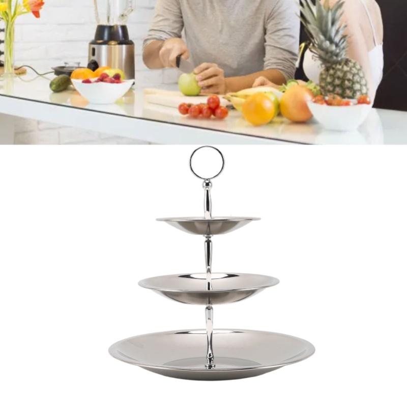 Tiered Serving Tray Stainless Steel Large Capacity Multi Functional Fruit Pastry Holder Cupcake Stand For Home Bar Type 2