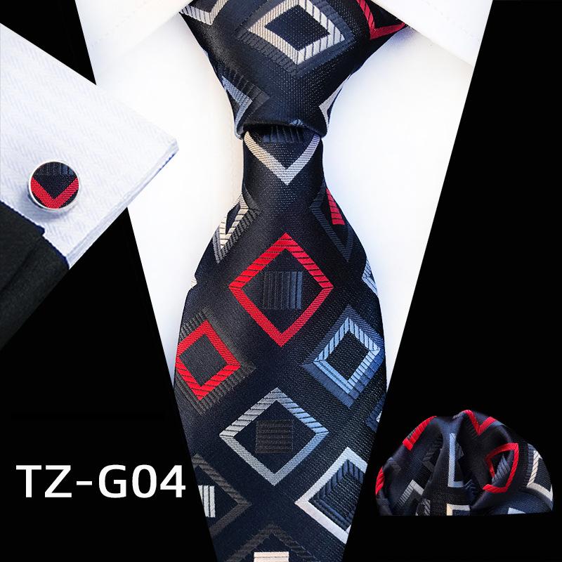 Plaid Formal Wear Men'S Tie Pocket Towel Cuff Three-Piece Set