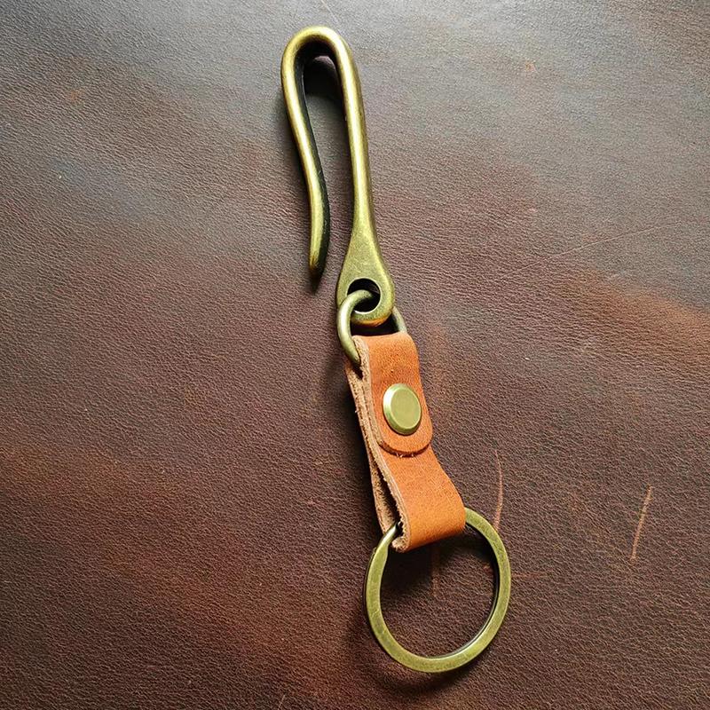 Vintage Genuine Leather Keychain Accessories High Quality Cowhide Key Chain For Men  U-Waist Keyring Hook