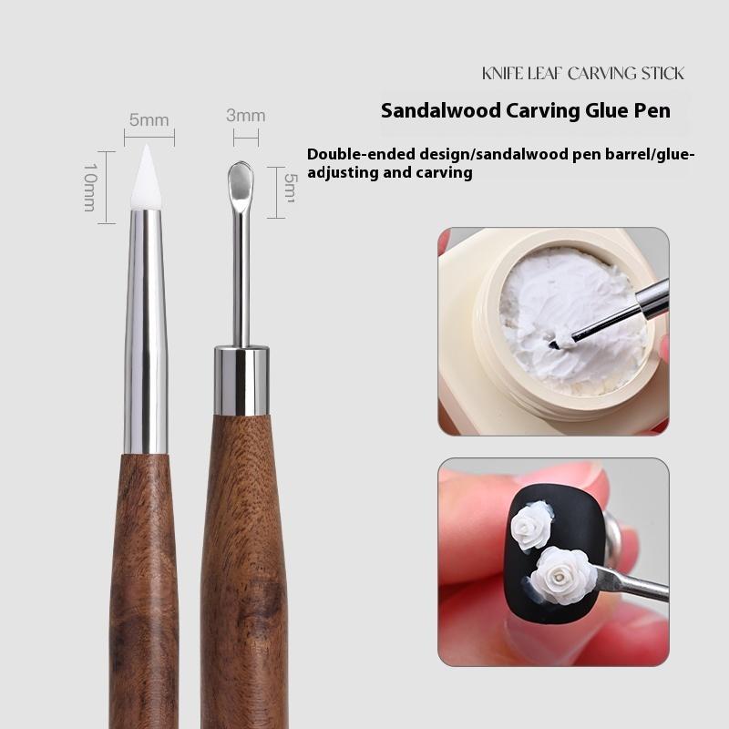 Multifunctional Sandalwood/Acrylic Double Headed Nail Art Brush Carving Flower Painting Pen Mixing Pen Diy Manicure Tool