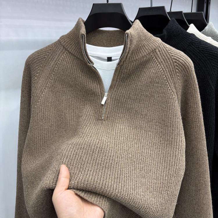 

2025 Men s Vintage Chunky Knit Half-Zip Casual Anti-Pilling Sweater 2XL