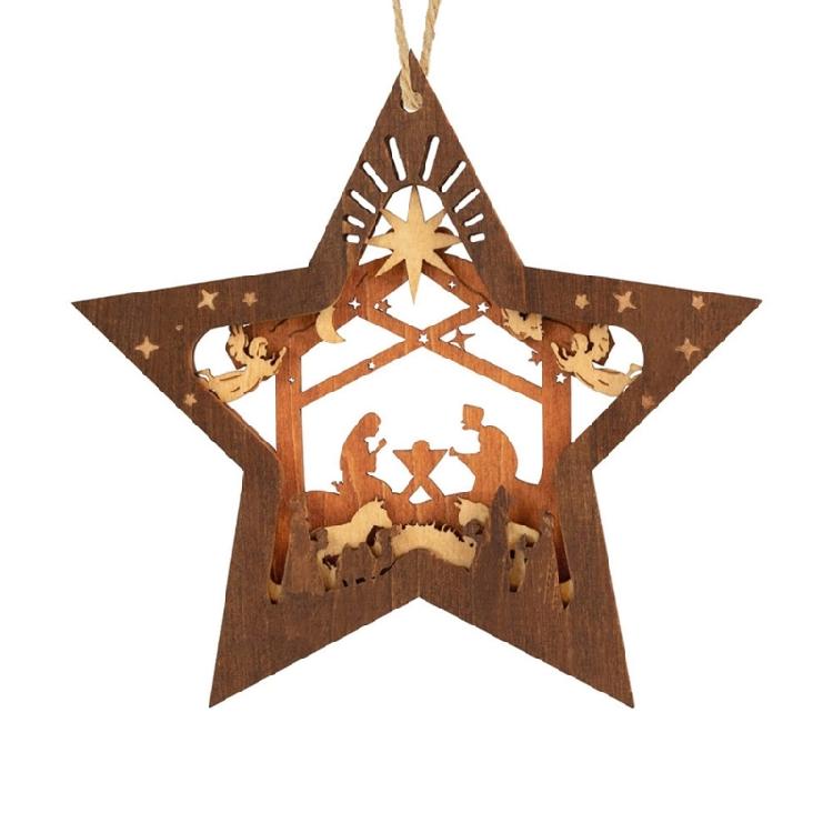 Small Star House Christmas Decoration Wood Star Christmas Tree Hanging Decors 1