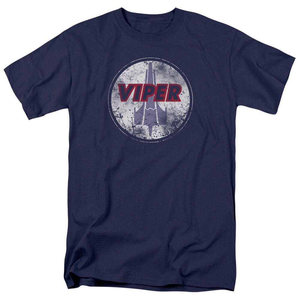 Battlestar Galactica War Torn Viper Logo T Shirt Licensed Sci-Fi TV Navy Blue XXXXL
