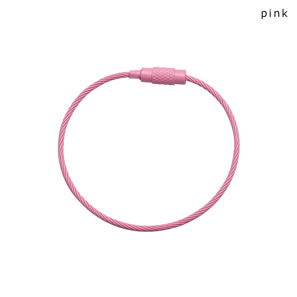 

1.5*150mm Stainless Steel Circle Loop Outdoor Camp Keychain Rope Screw Lock EDC Keyring Cable Wire розовый