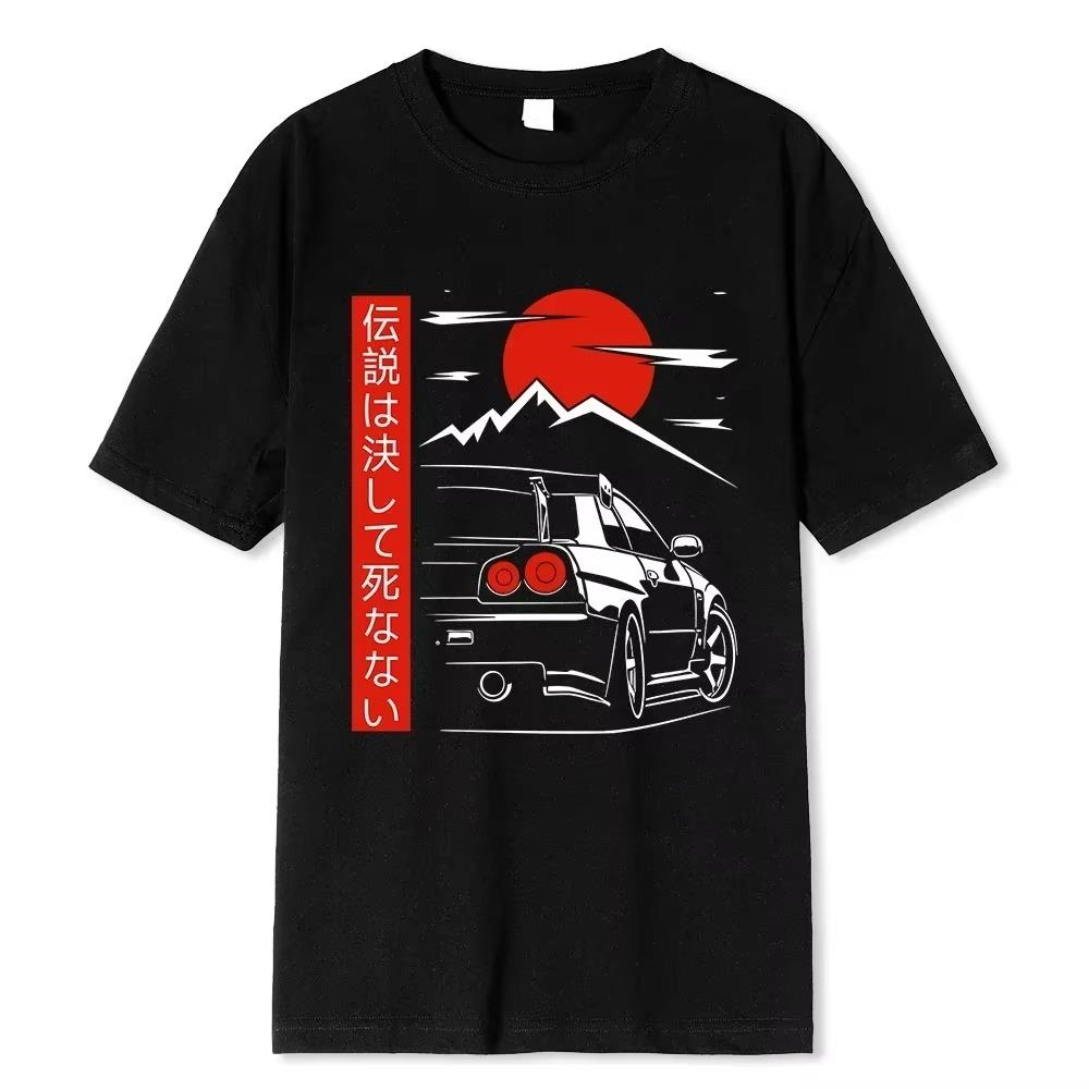 Japanese Style Car T-shirt Men Women O-Neck Daily Casual Printed Vintage Harajuku Graphic Streetwear Breathable Unisex Tees
