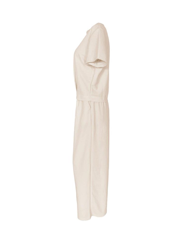 European Summer Pink Linen Women's Two-Piece Set: Short Sleeve Top & Wide-Leg Pants