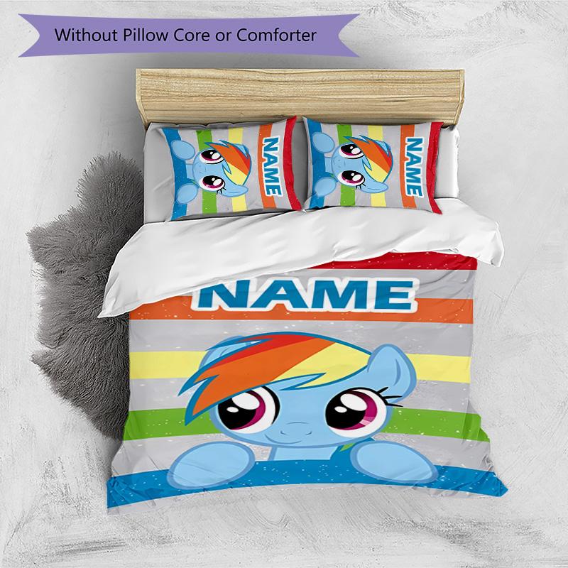 3pcs My Little Pony6 Cover Set - Personalized Name, HD Printed Bedding with 1 Cover and 2 Pillowcases - Perfect for Home Decor, Easy Care