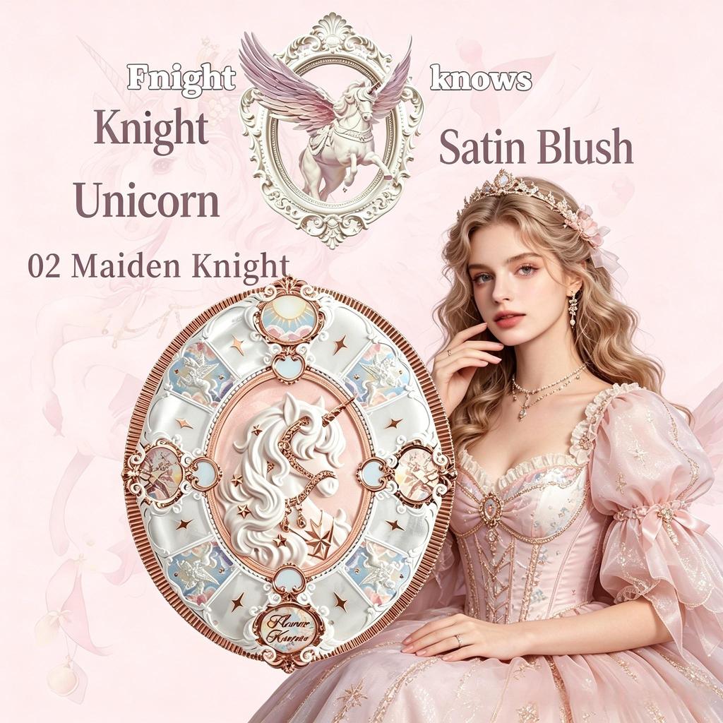 [Pre-order] Flower Knows Knight Unicorn Satin Blush Palette 5 Colors Long Lasting Natural Matte Shimmer Face Blusher Makeup