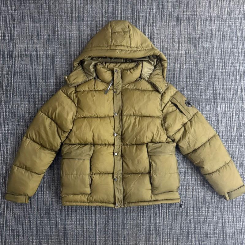 Mens Thick Cotton Puffer Jacket With Detachable Hood Square Front Pocket Warm Winter Outerwear