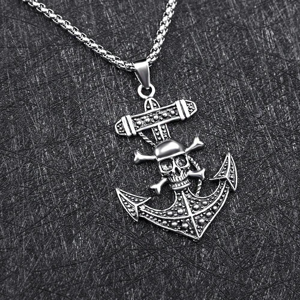 Jewelry Titanium Steel Hip-hop Necklace Men's Pirates of the Caribbean Anchor Necklace Pendant Long Accessories