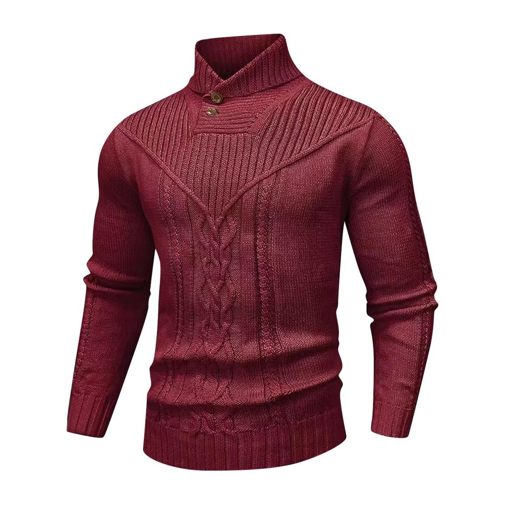 Men's Solid Color Knitted Sweater Tops  Men's Stand Collar Warm Classic Twisted Pullover Sweater