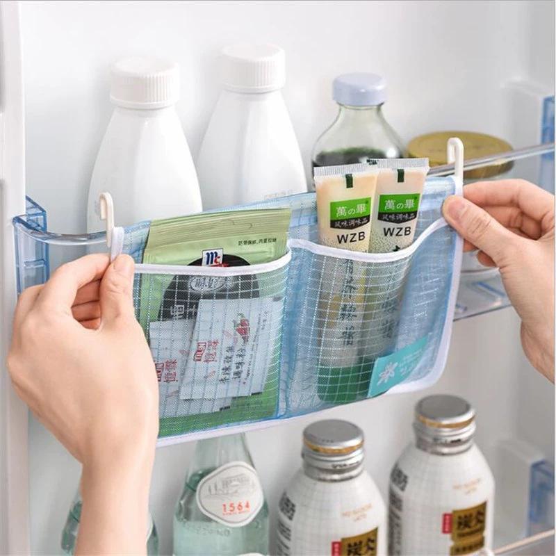2PCS Refrigerator Storage Mesh Bag Hanging Net Pouch Fridge Categorized Storage Bags Washable Kitchen Sauce Packet Organizer