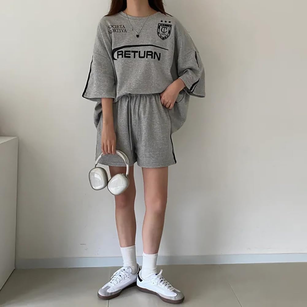 Summer Short Sleeve and Shorts Loose Plus Korean Summer Outfit [mxcgzl] Women's T-Shirt Set, Sweatshirt/Jersey, Fit, Sizes, Casual, Style, Stylish,