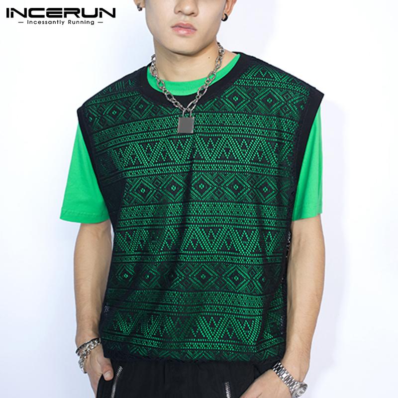 

INCERUN Летние мужские прозрачные топы в сеточку в этническом стиле