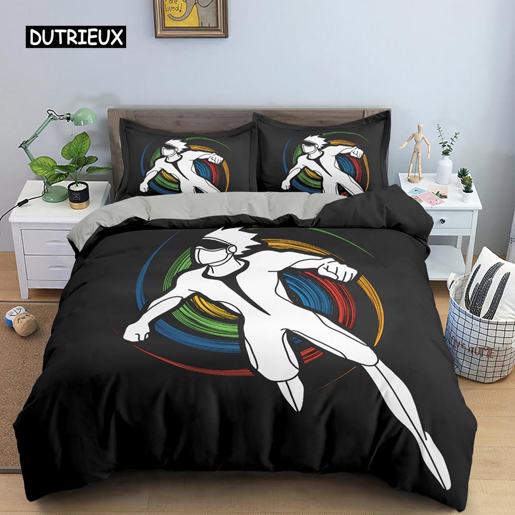 Sport Player King Queen Duvet Cover Skiing Action Bedding Set Teens Adults Extreme Sport Soft Black 2/3pcs Polyester Quilt Cover