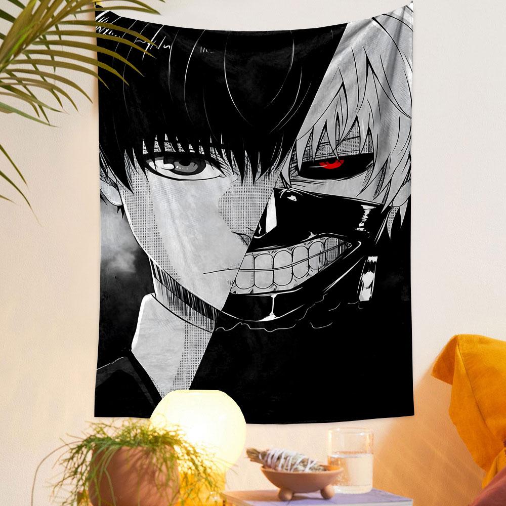 Split Anime Masked Character Art Tapestry Patterned Tapestry Decorative Wall Hanging, Home Bedroom Living Room Decor