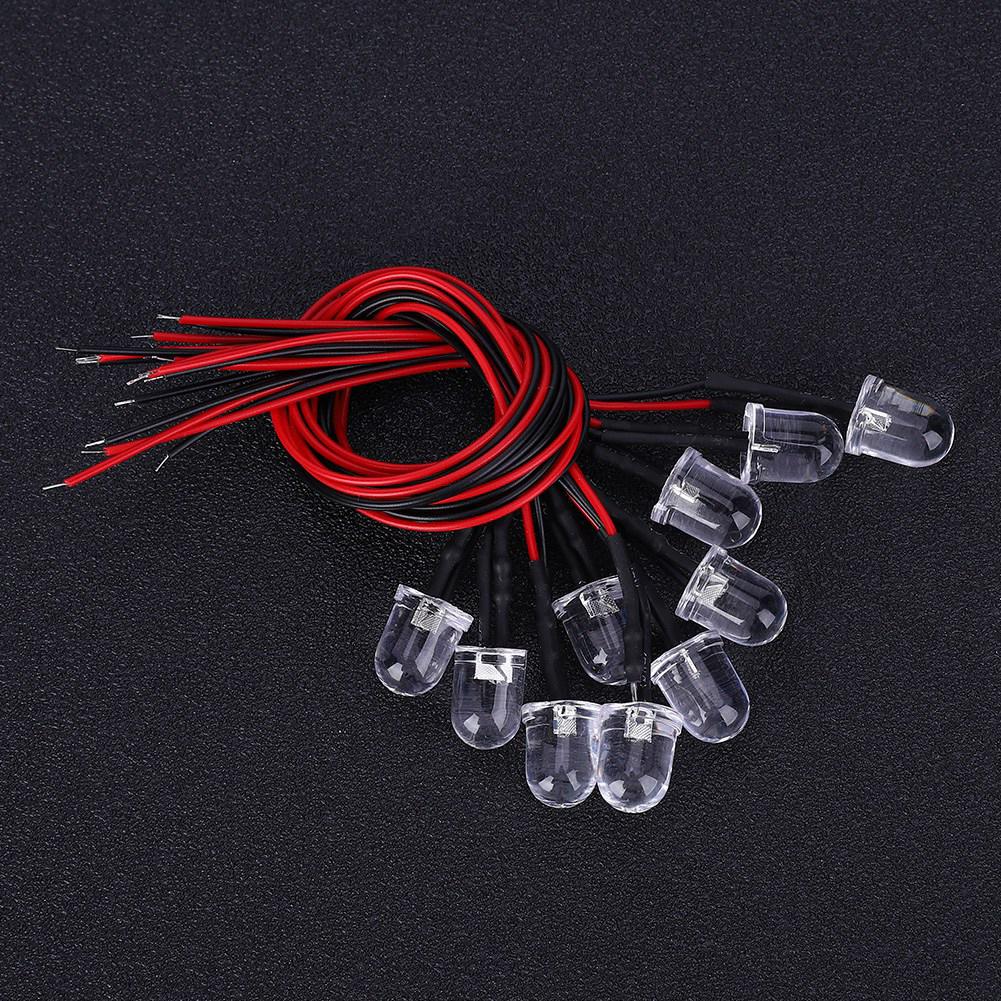 50PCs 12V LED Pre Wired Luminous Diode 10 mm Round Head Light Bead Colorful Slow Flash