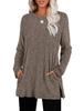Women's Ribbed Knit Long Sleeve Tunic Top Crew Neck Side Split Casual Blouse With Pockets