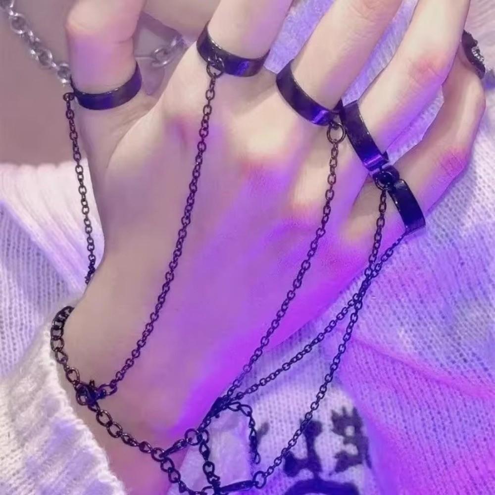 Detachable Punk Bracelet Ring Gothic Finger Chain Cool Design Open Chains Rings Rave