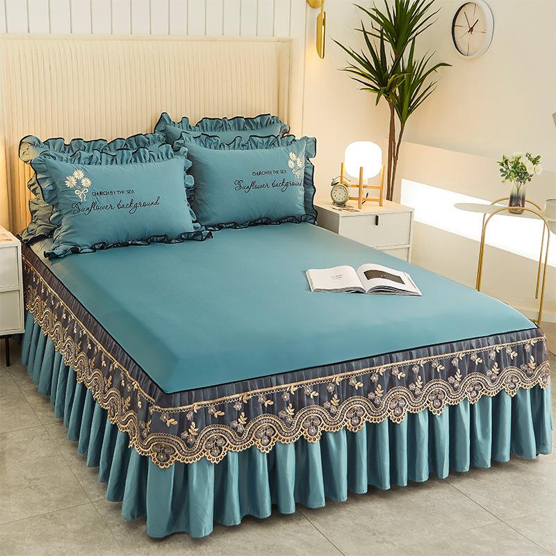 

Одноколірна мереживна спідниця з матовим мереживом для ліжка 1,5 товщиною 1,8 м, протиковзке двоспальне покривало 1.8x2.0m 1pcs