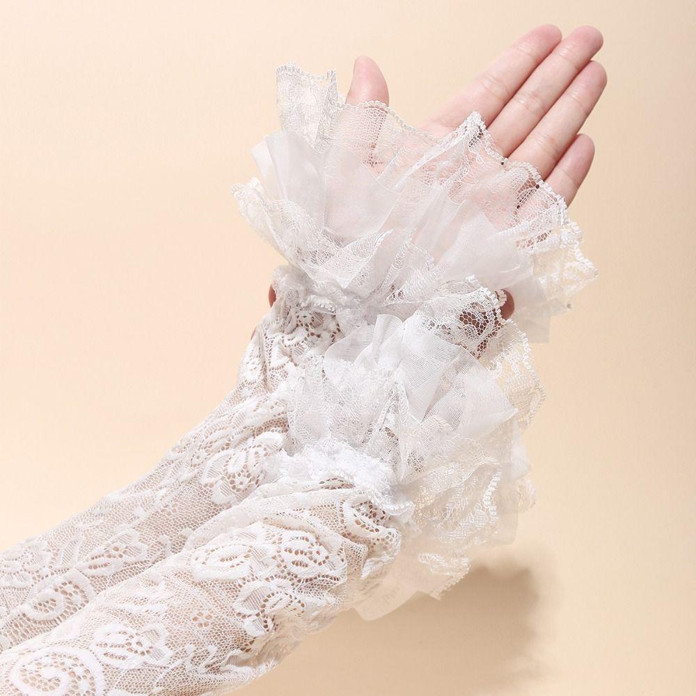 Elastic Sun Protection Sleeve Hollow Long Sleeved Arm Cover Sweet Lace Ice Silk Sleeves  Girl