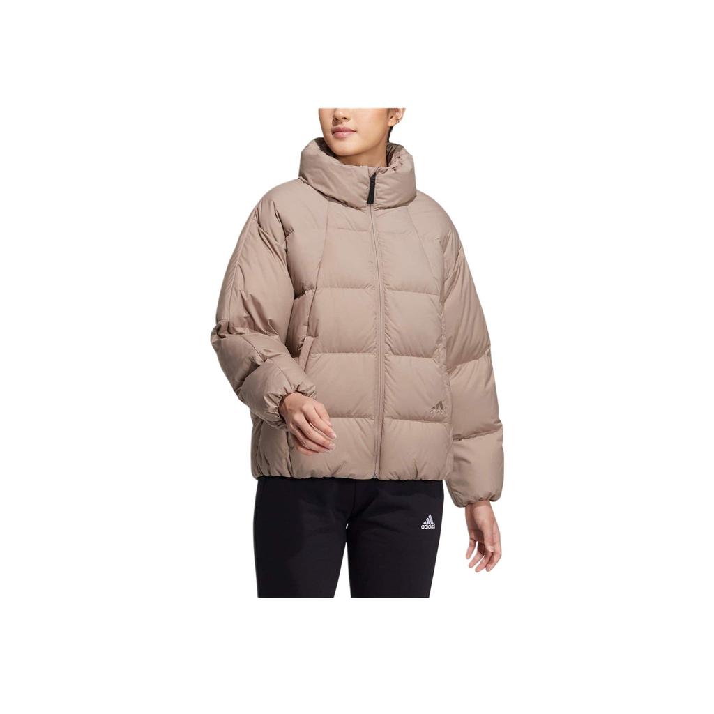 Adidas Logo Stripe Print Zip-Up Collar Down Jacket Women Outerwear Brown HN2111