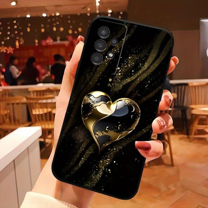 Golden Heart-shaped Pattern TPU Phone Case Suitable for Samsung S26 S25 S24 S23 S22 S21 A71 A72 A35 A16 and Other Models.