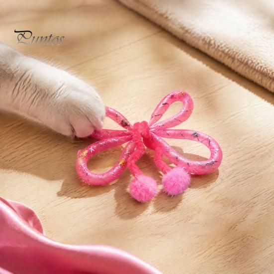 Kitten Enrichment Toys Mesh Tube Cat Toy, Butterfly Shape Interactive Chew Toy with Bells Flexible Bendable And Plush Balls, for Indoor Cats