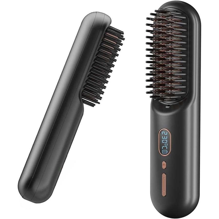 

Портативная беспроводная щетка-выпрямитель для волос, щетка для выпрямления с отрицательными ионами 2 в 1, выпрямитель для волос с горячей расческой на батарейке, работающая 65 минут, перезаряжаемая от USB