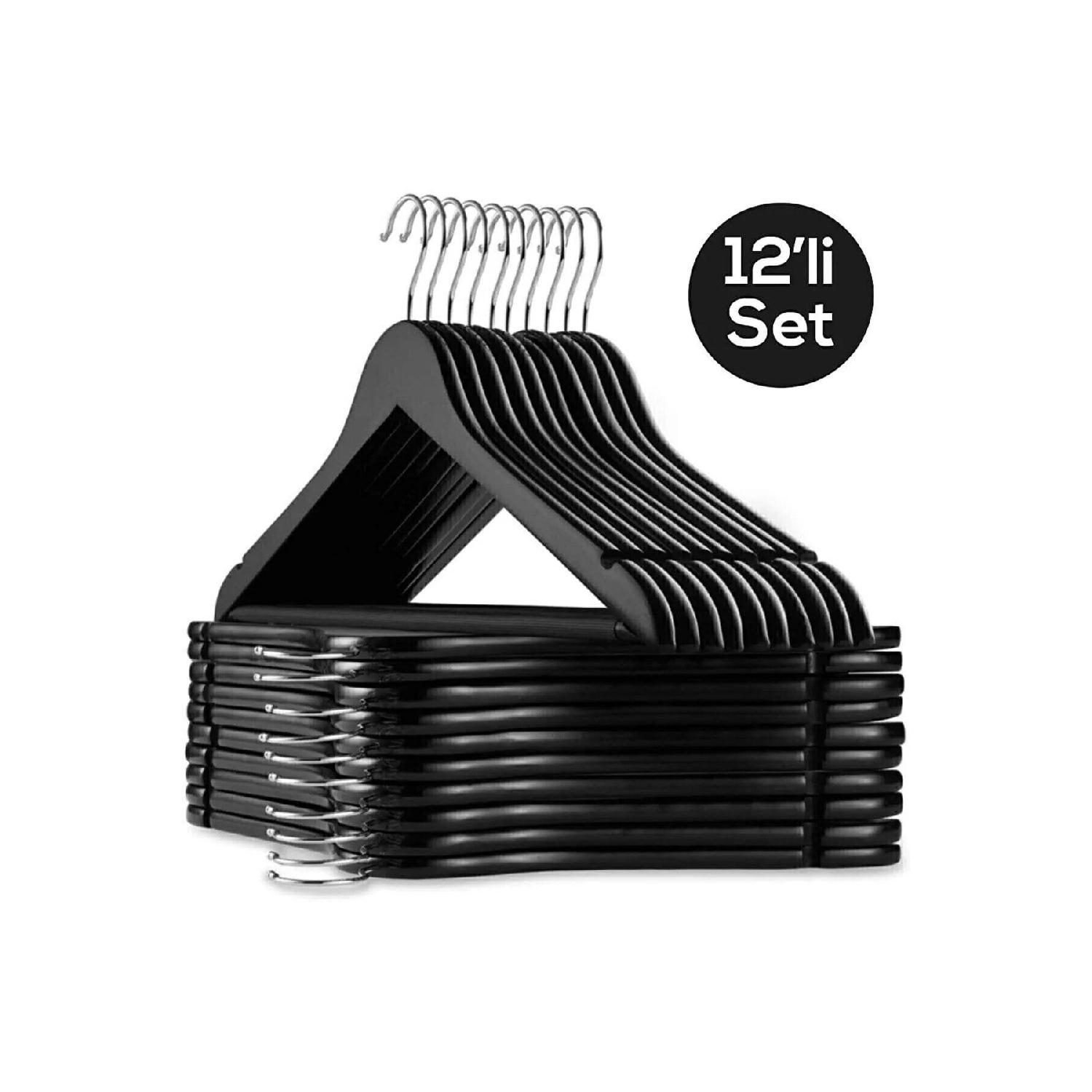 

12 Pieces Wooden Look A Quality Plastic Clothes Hangers Black Designedbygnd чёрный