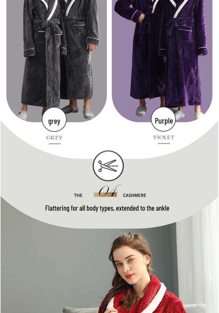 Thickened Plaid Flannel Couple's Bathrobe - Women's Plus Size & Men's Extra Long Fleece Robe