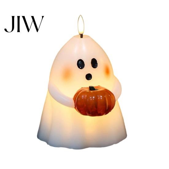 Halloween Tischdekoration Geister-Kerze ohne Flamme, Niedliche Teelicht-Halterung mit BOO-Buchstaben, Plastik-Boo-Schilder, Batteriebetriebenes LED-Flackerlicht