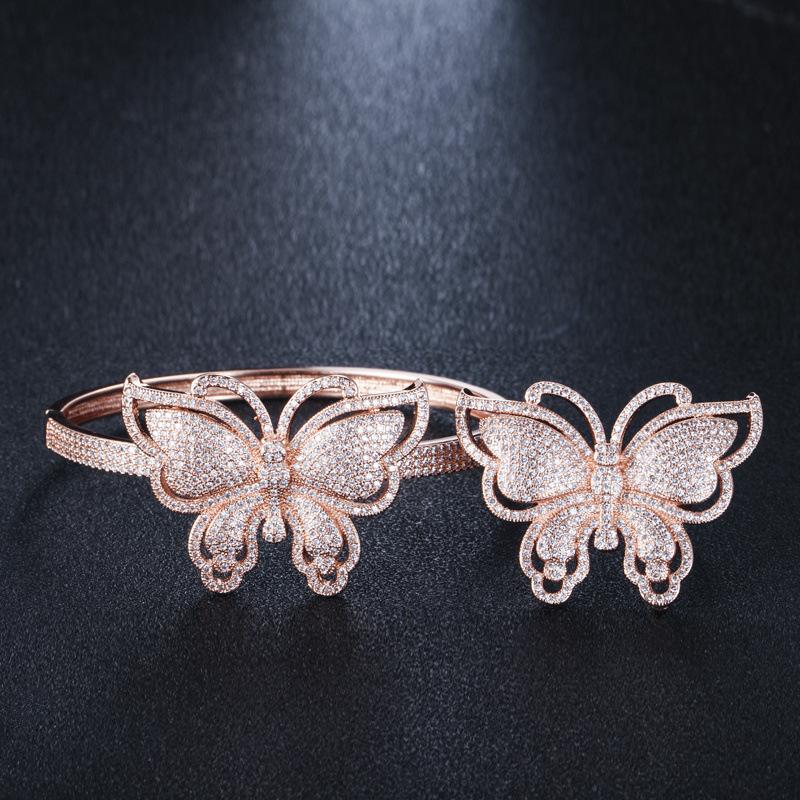 Ki0075 Micro-Inlaid Zircon Set, High-End Full Diamond Butterfly Ring Bracelet Two-Piece Set