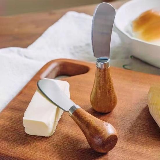 Upright Butter Knife with Solid Wood Handle Stainless Steel Cheese Spreader for Toast Jam Non-Slip Peanut Butter Smearing Tool