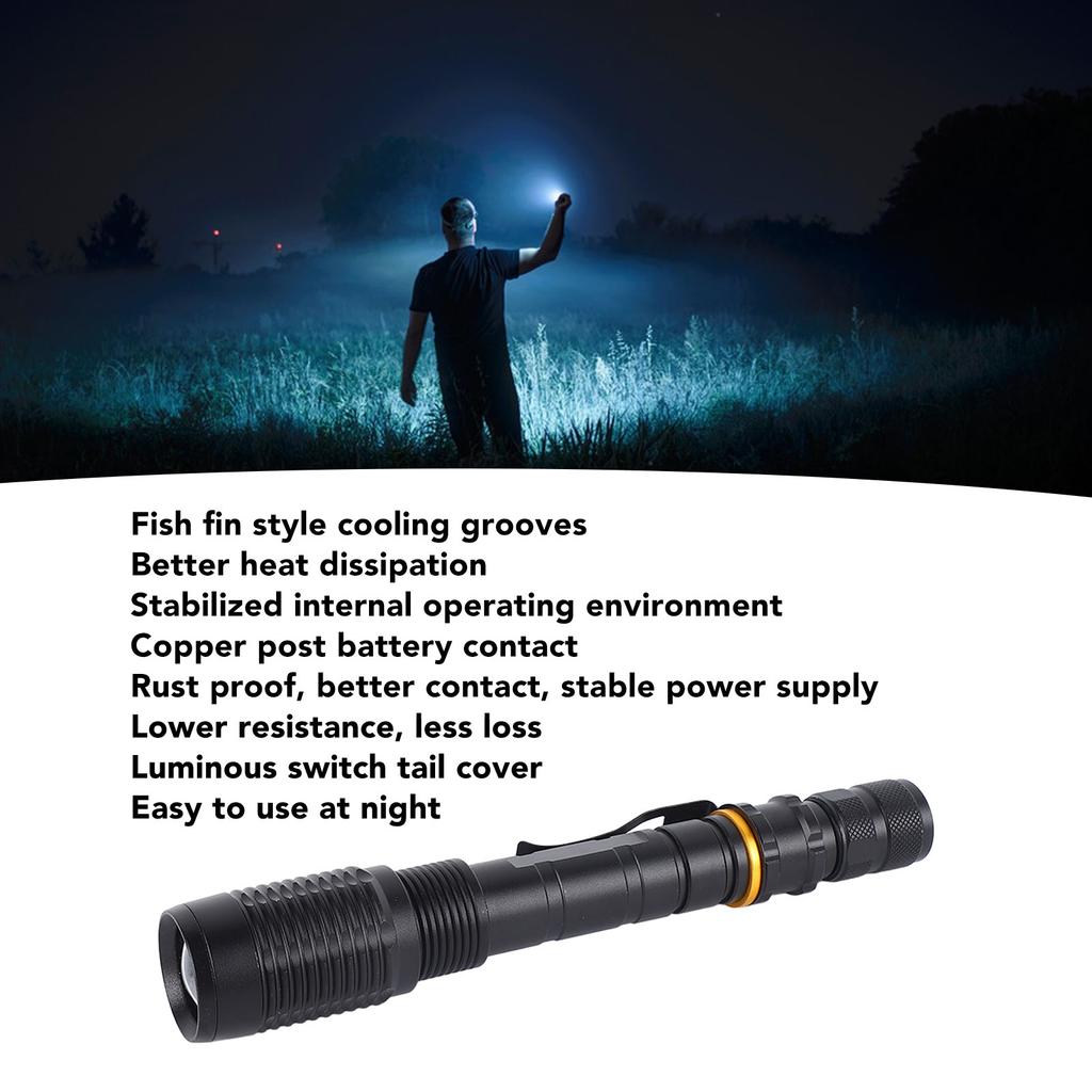 Super Bright Flashlight Zoomable Aluminum Alloy LED Handheld Flashlight for Camping Hiking Exploration
