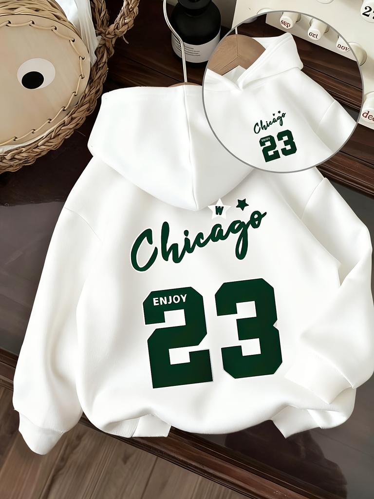1pc, Boys' Clothing, Letter and Number 23 Pattern, Spring/autumn Fashionable Casual Hooded Sweatshirt, a