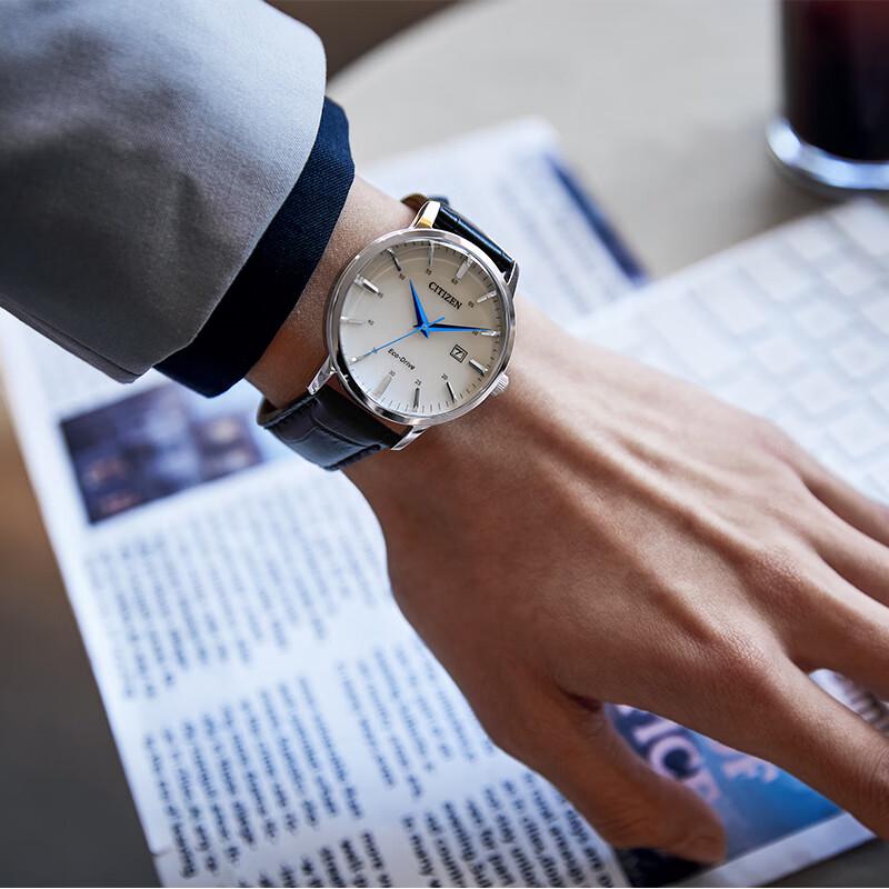 Citizen Men's Eco-Drive Date White Dial Leather Strap Watch