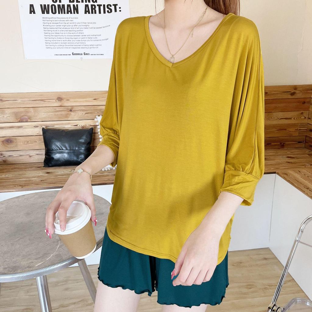 Korean Style V-Neck Batwing Sleeve Loose Top for Autumn and Spring