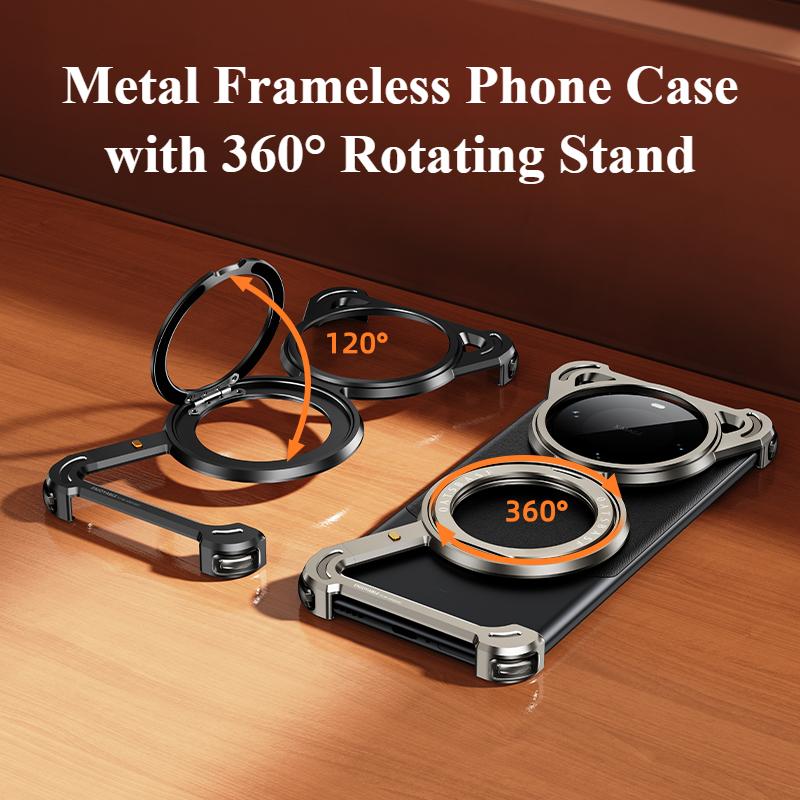 Oatsbasf Metal Frameless Phone Case for Huawei Mate 70/70 Pro/70 Pro+ Z Shape Protective Cover with 360° Rotatable Magnetic Ring
