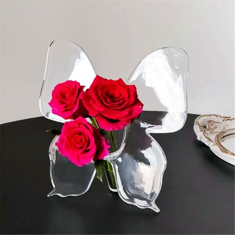 Clear Acrylic Butterfly Frame Vases Unique Art Flower Holder Container for Home Office Wedding Centerpieces Decors Gift