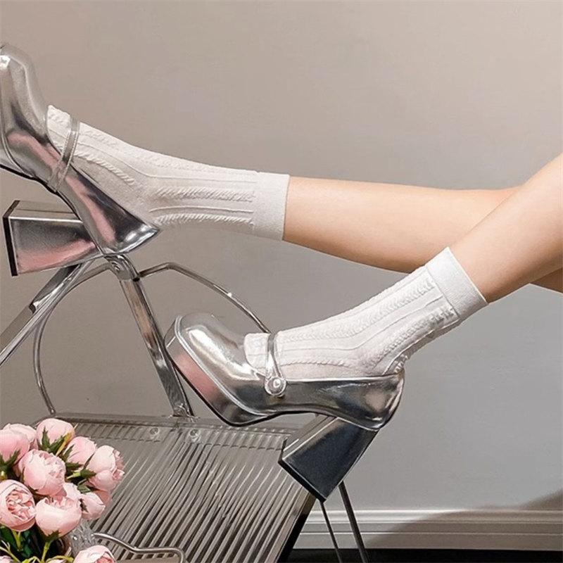 Summer New High Heel Mary Jane Shoes Women's Lolita Shoes Thick Heels Slip On Single Shoes Ladies Retro College Style Pumps