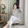 Ice Silk Pajama Set - Women's Long Sleeve & Pants with Lace, Sweet Style, Wearable Outdoors, 2025 Collection