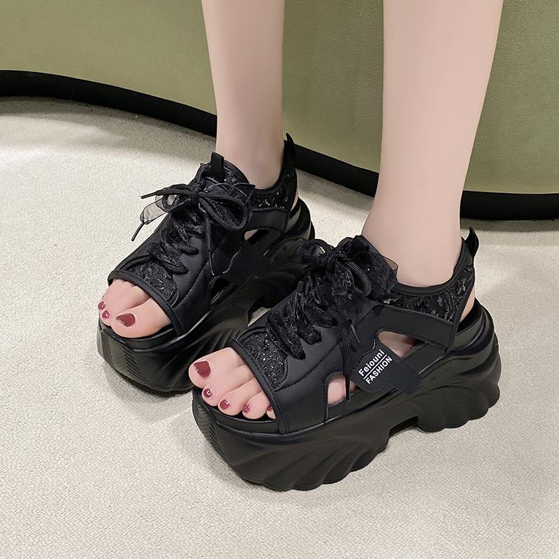 Fashion 9CM Summer High Platform Sandals Women Breathable Mesh Chunky Sneakers Female Wedges Slippers Hollow Out Peep Toe Sandalia Woman