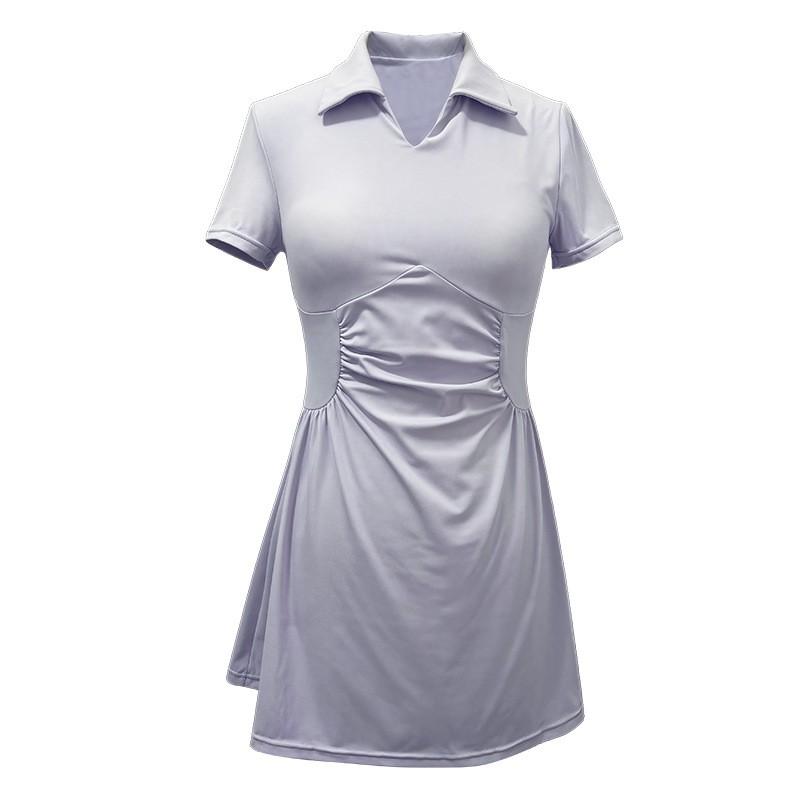Womens Athletic Polo Dress With V-Neck Waist-Cinched Fit Quick-Dry Short Sleeve Tennis Badminton Pickleball Yoga