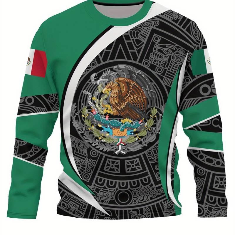 

Spring and Autumn Round Neck Mexican Flag Emblem Pattern 3D Printed Top Fashionable Casual Long Sleeved Men s T-shirts 5XL