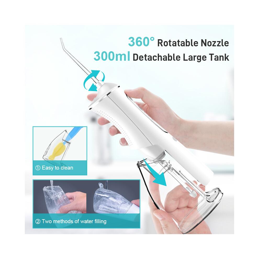 Cordless Water Flosser Dental Oral Irrigator 5 Jet Tips 300ml 4 Mode DIY Intelligent Waterproof IPX7 White