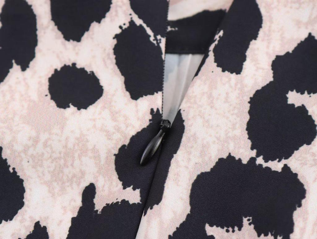 2025 Spring Women's European & American Style Print Stand-Up Collar Waist-Hugging Dress