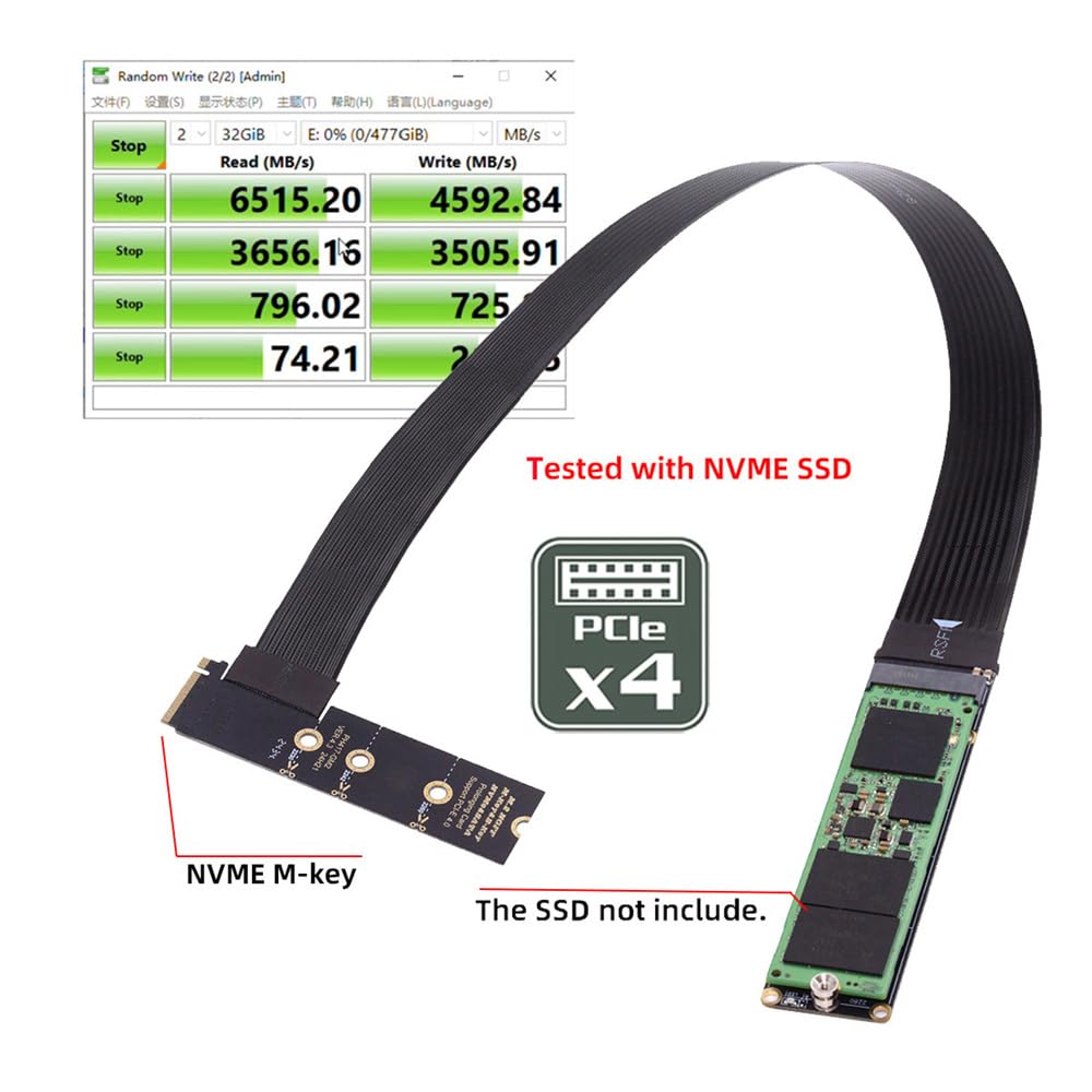 Xiwai NGFF NVME SSD Extender Card Flexible Express Extension Cable 30cm Right Angle 90 Degree Riser Adapter for Mainboard SSD M-Key PCI-E 4.0