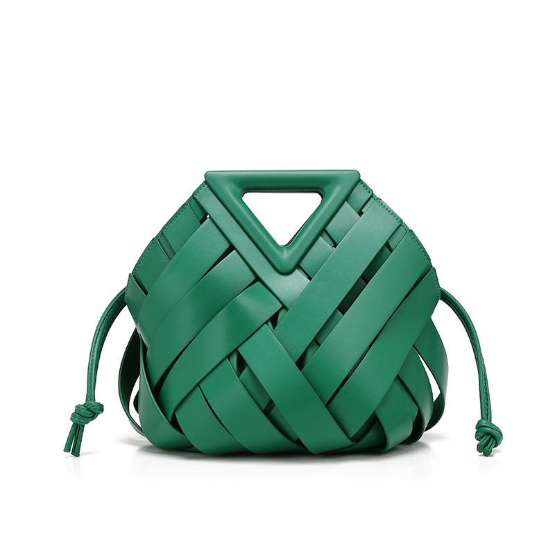 Simple Color Solid Women Casual Woven Drawstring Handbag With Buckle Magnetic